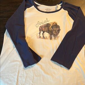 Ariat NWT Blue & White Painted Dreams 3/4 quarter Sleeve w/Buffalo Graphic XXL